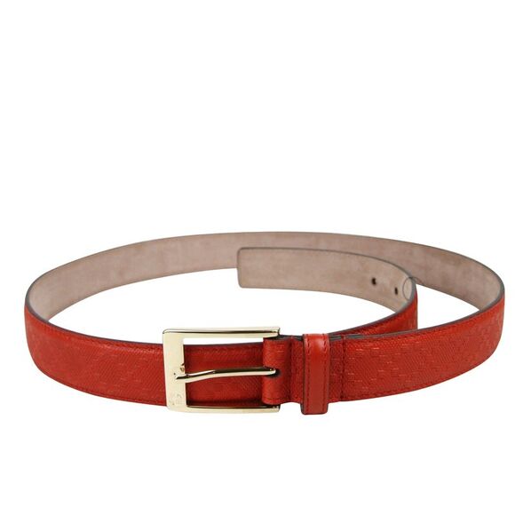 Gucci Men's Orange Red Leather Diamante Square Buckle Belt (115 / 46) - Picture 4 of 4